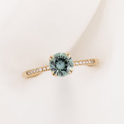 【即日配送】サブリナリング ・0.85ct・加熱モンタナ産ライトアクアグリーンサファイア・K14ＹG