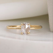 Nina Ring with 0.48ct oval rose cut diamond in recycled 14k yellow gold, one of a kind handmade piece.