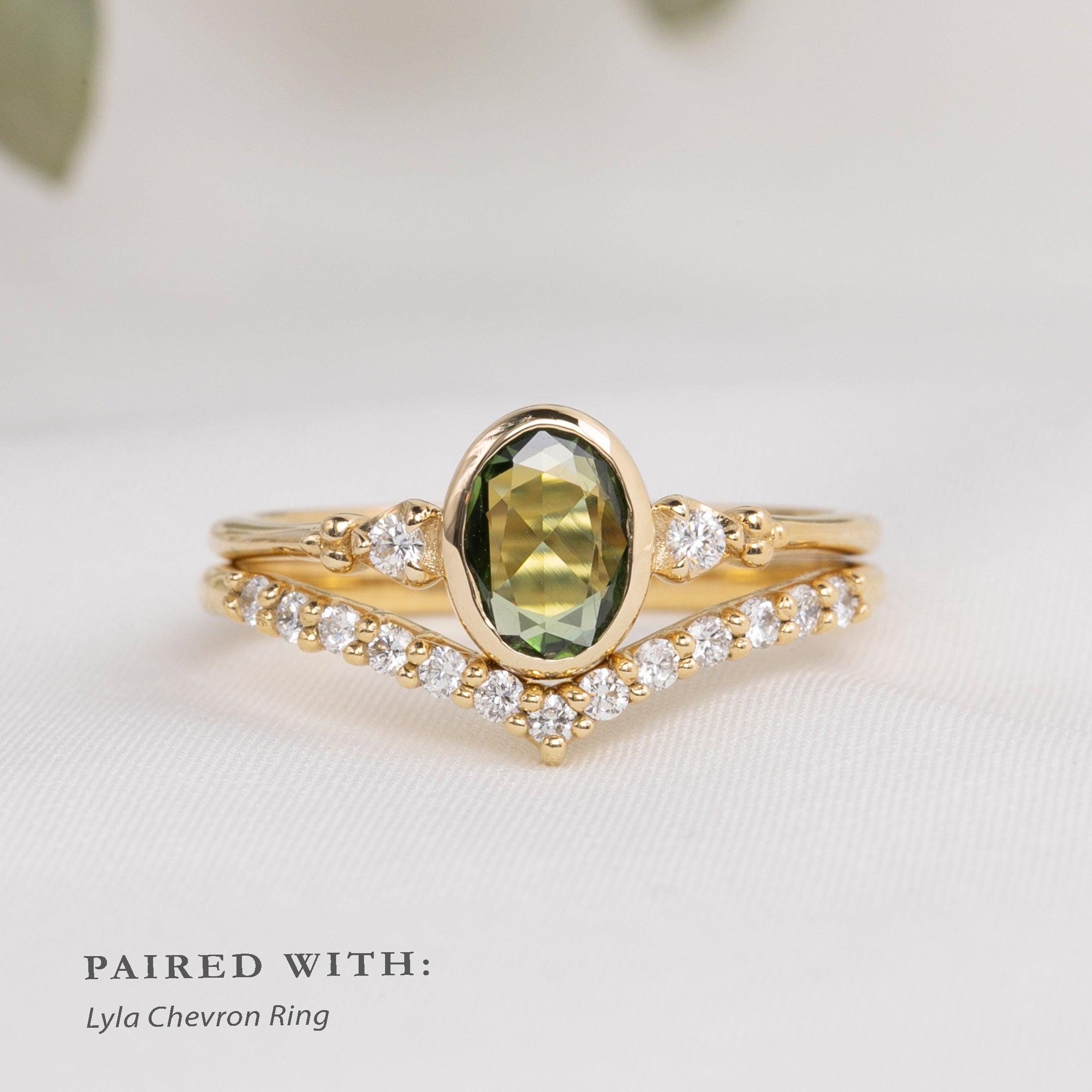 Estel Bezel Ring, 0.60ct Green Sapphire, oval shape gemstone