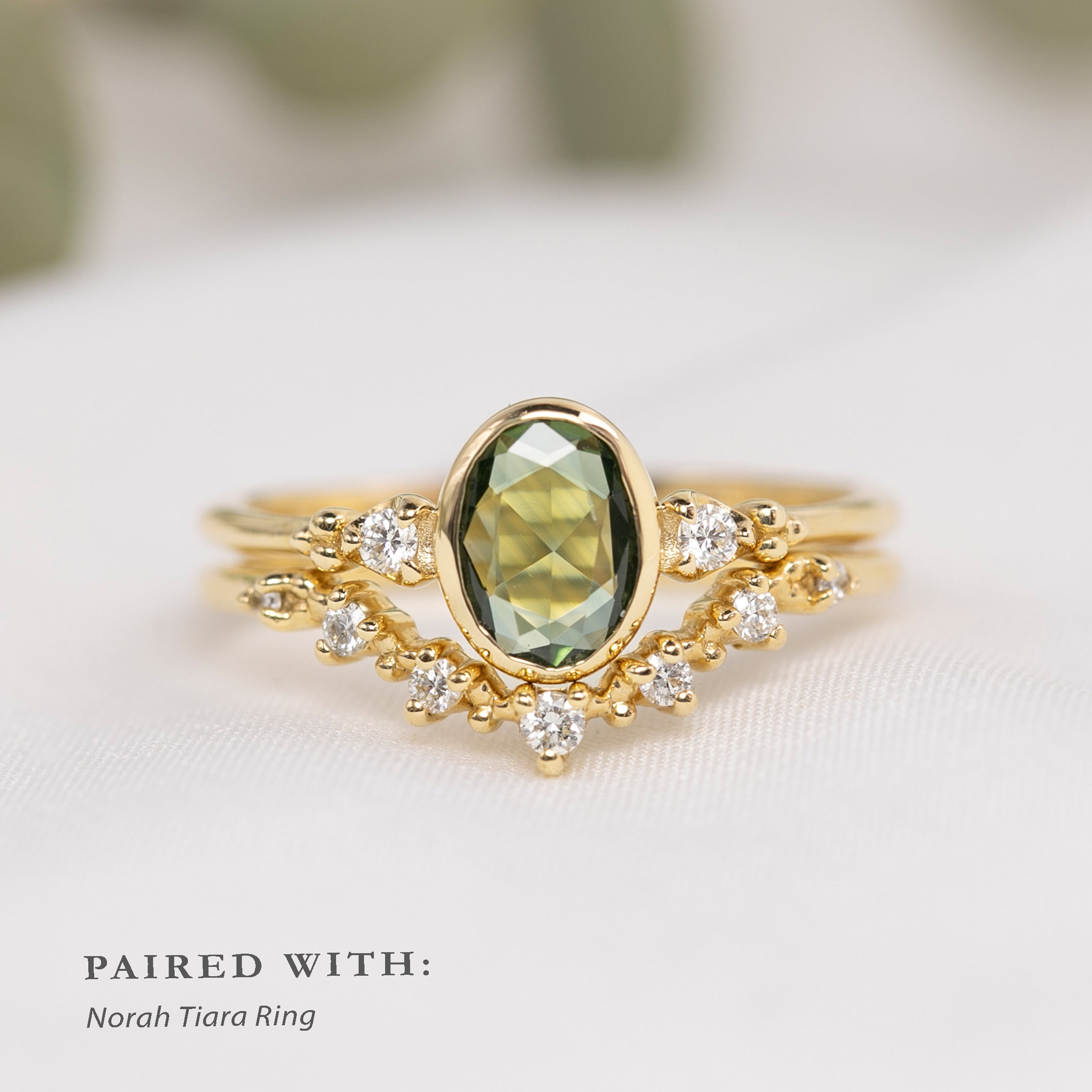 Estel Bezel Ring, 0.60ct Green Sapphire, oval shape gemstone