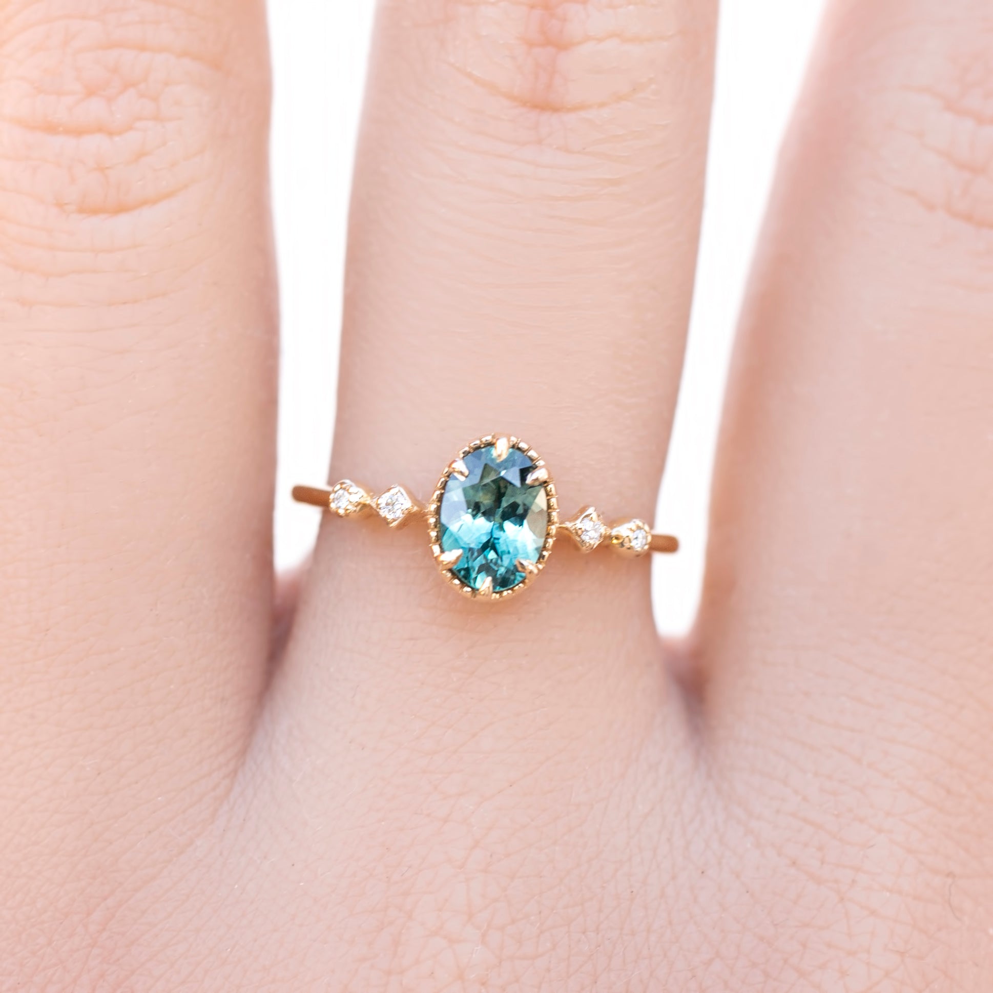 Teresa Ring, 2.19ct Light Green Madagascar Sapphire, oval shape gemstone