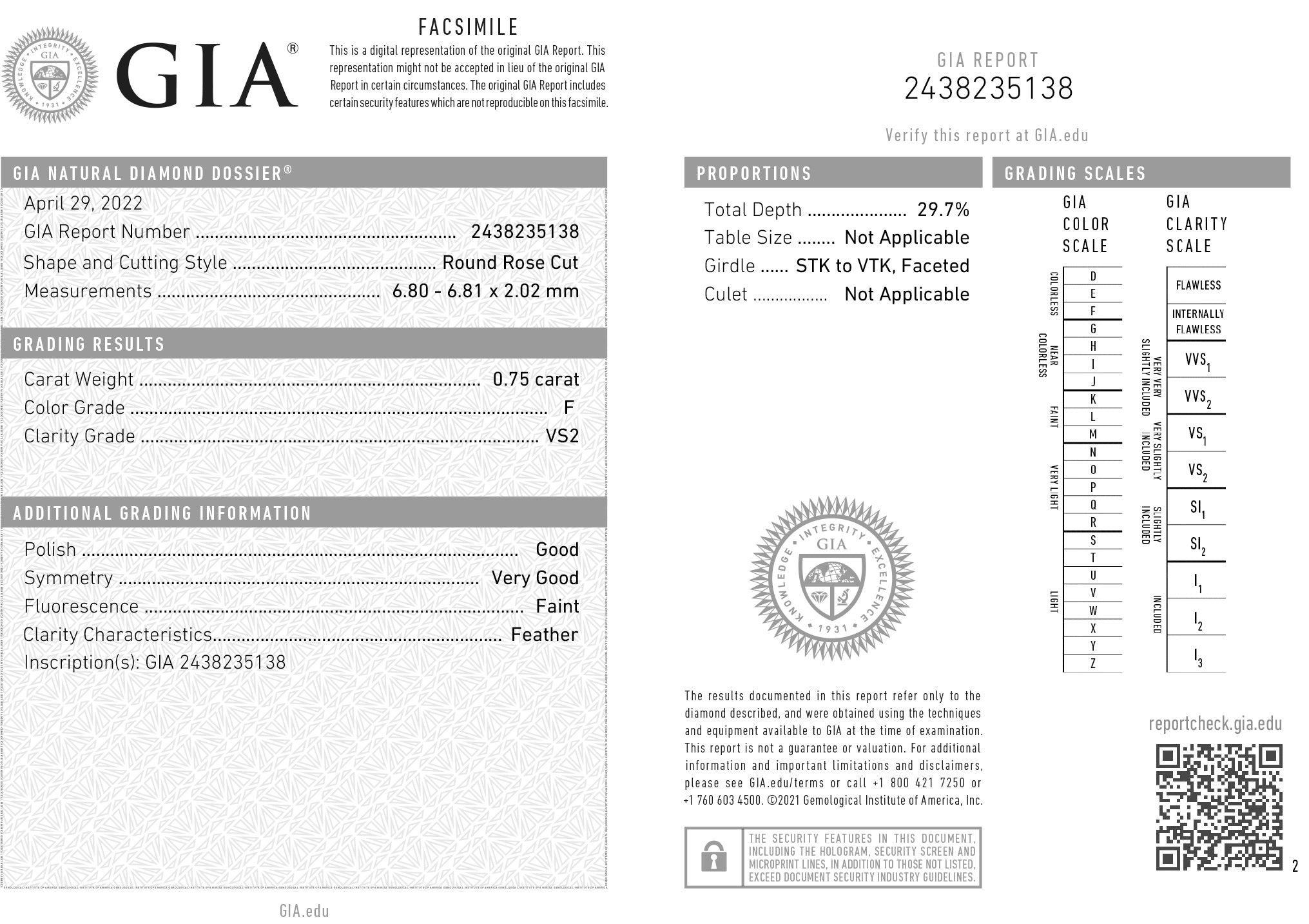 0.75ct Round White Rose Cut Diamond D144 GIA