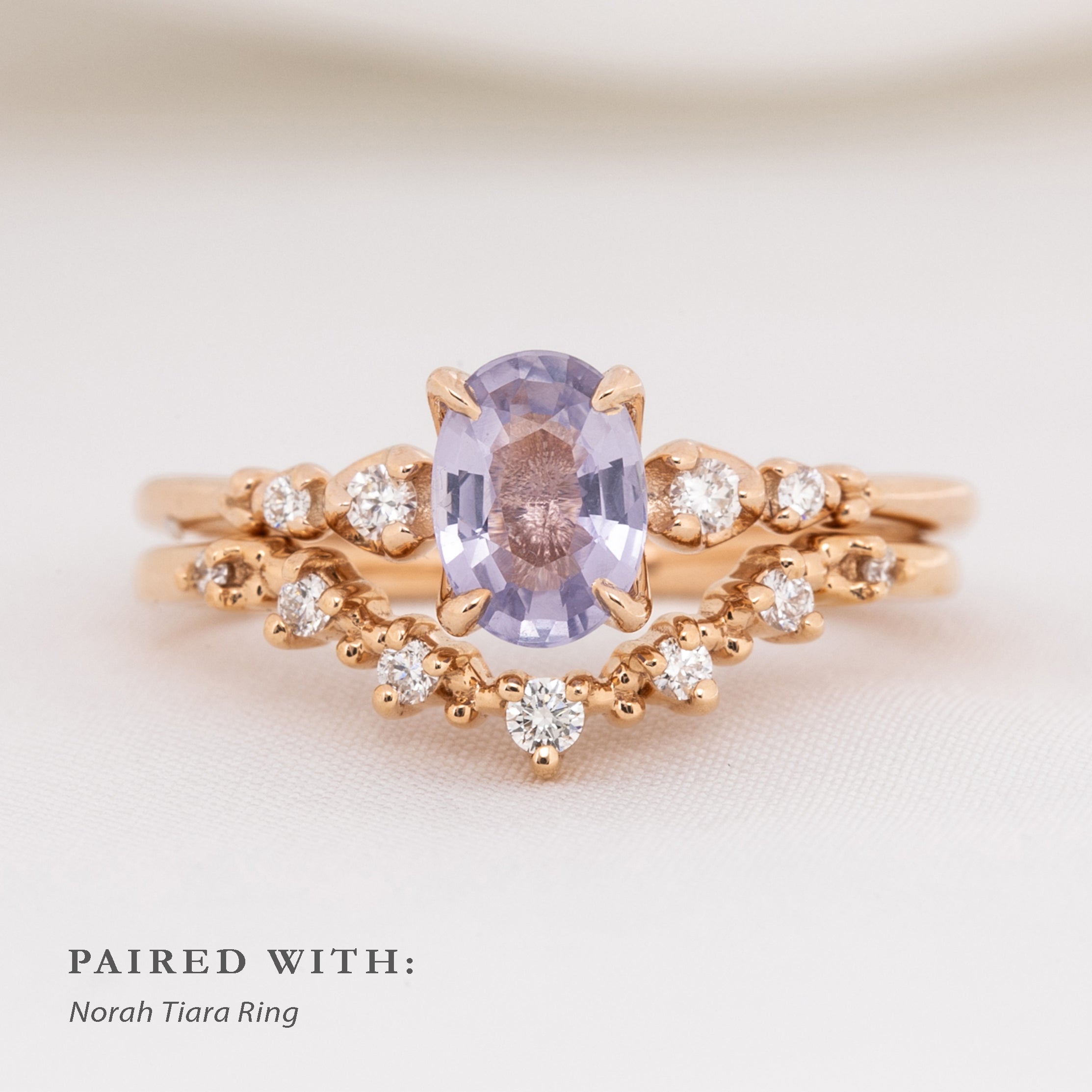 Estel Fleur Four Prongs Ring, Lavender Purple Sapphire, 14k Rose Gold, oval shape gemstone