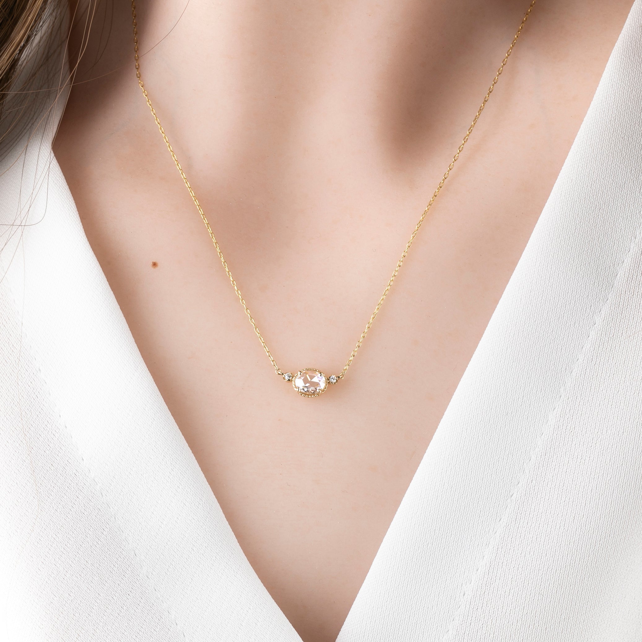 Dahlia Three Stone Necklace, 0.44ct Rose Cut Diamond