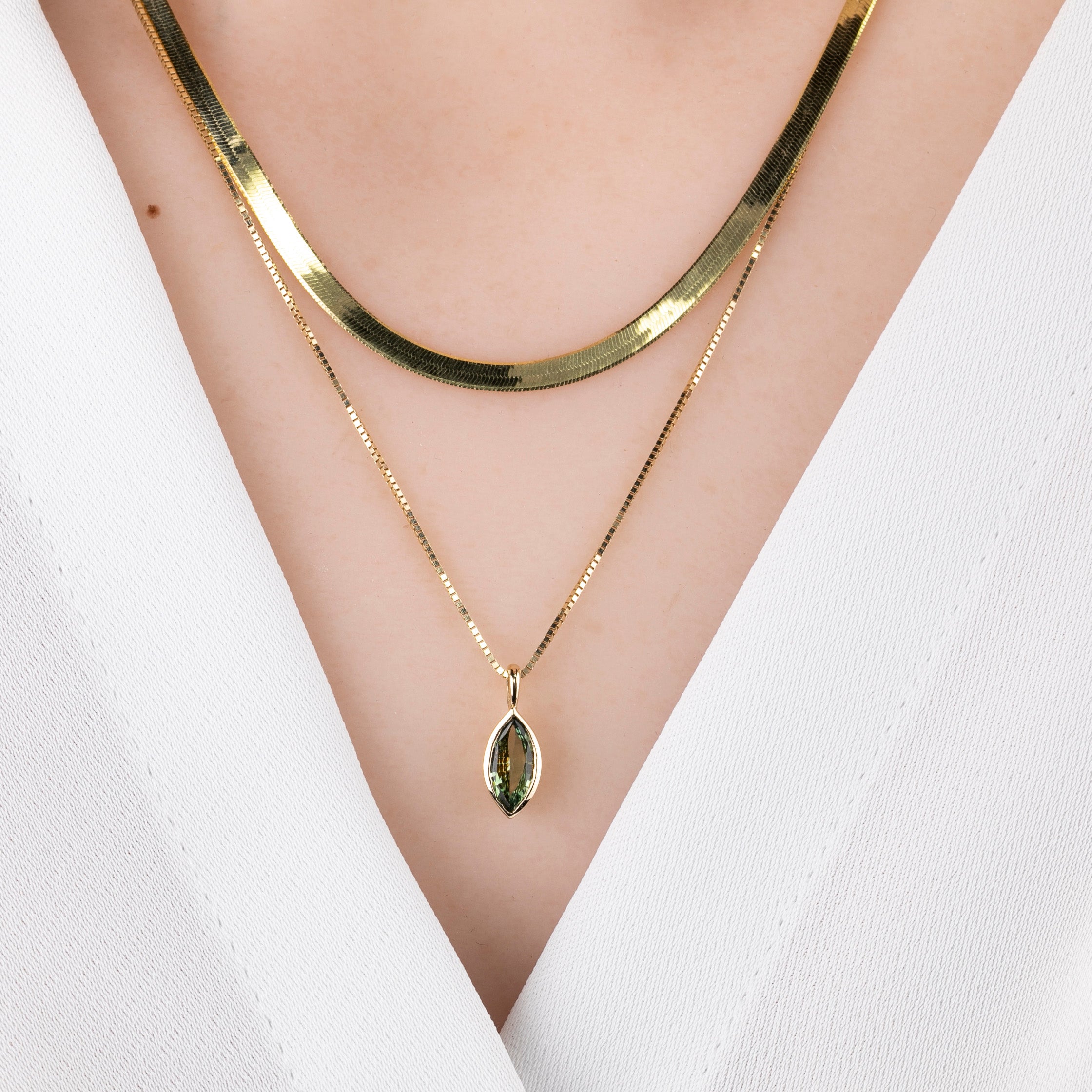 Patia Necklace, Green and Blue Sapphire (Charm Option)