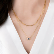 Heart Bezel Necklace, Blue Sapphire