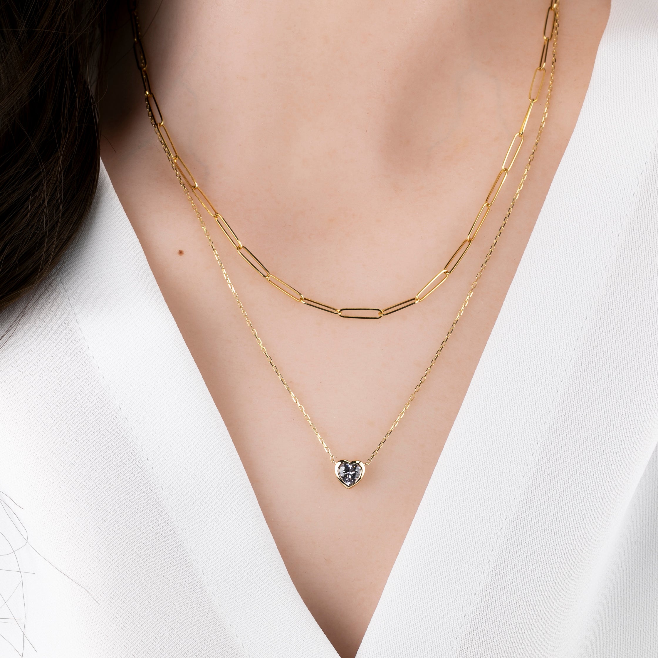 Heart Bezel Necklace, Blue Sapphire