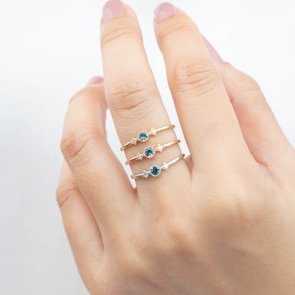 Moon & Star Ring, 0.15ct Montana Sapphire of your choice