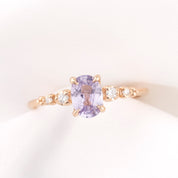 Estel Fleur Four Prongs Ring, Lavender Purple Sapphire, 14k Rose Gold, oval shape gemstone
