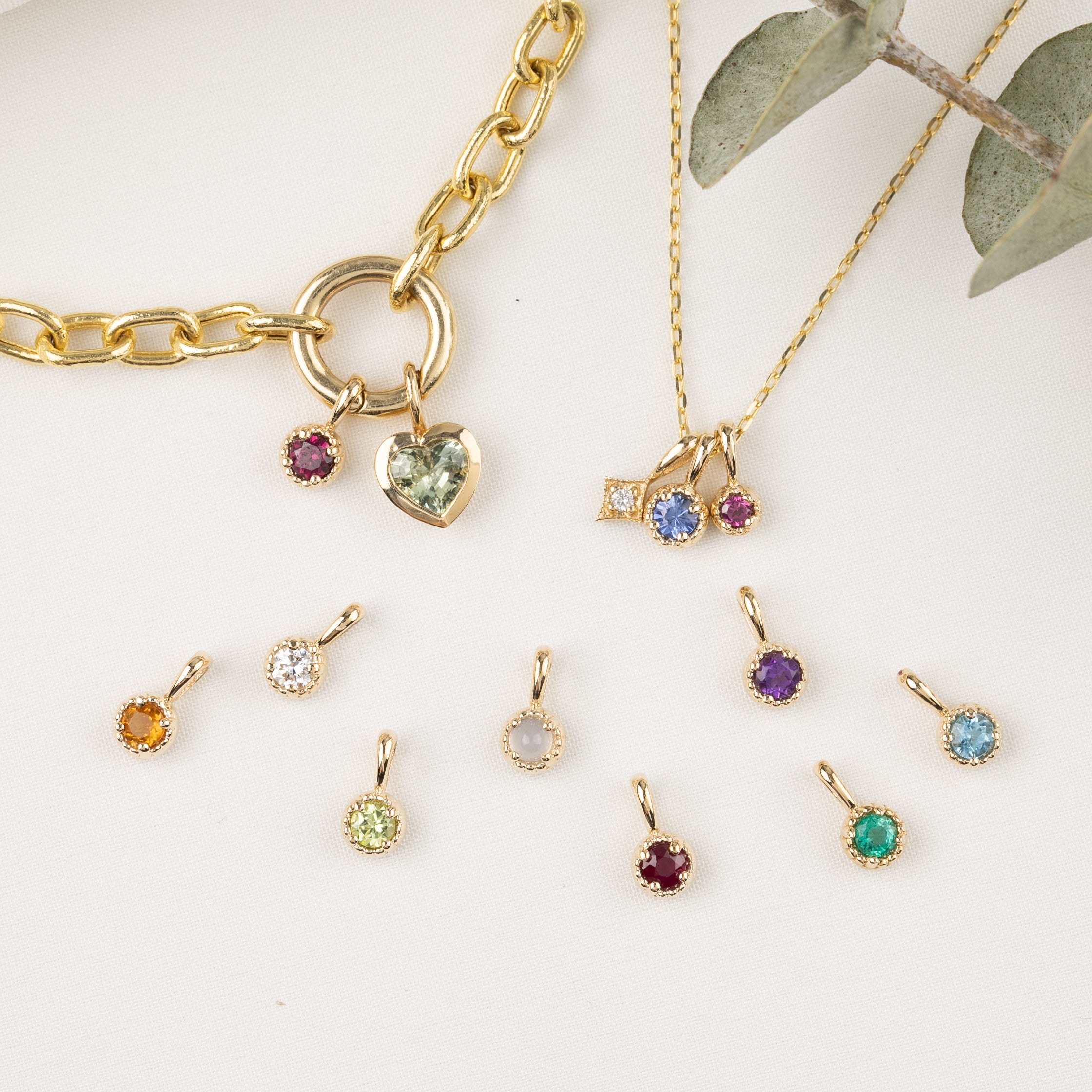 Dahlia Necklace, 3.0mm Birthstone (Charm option)