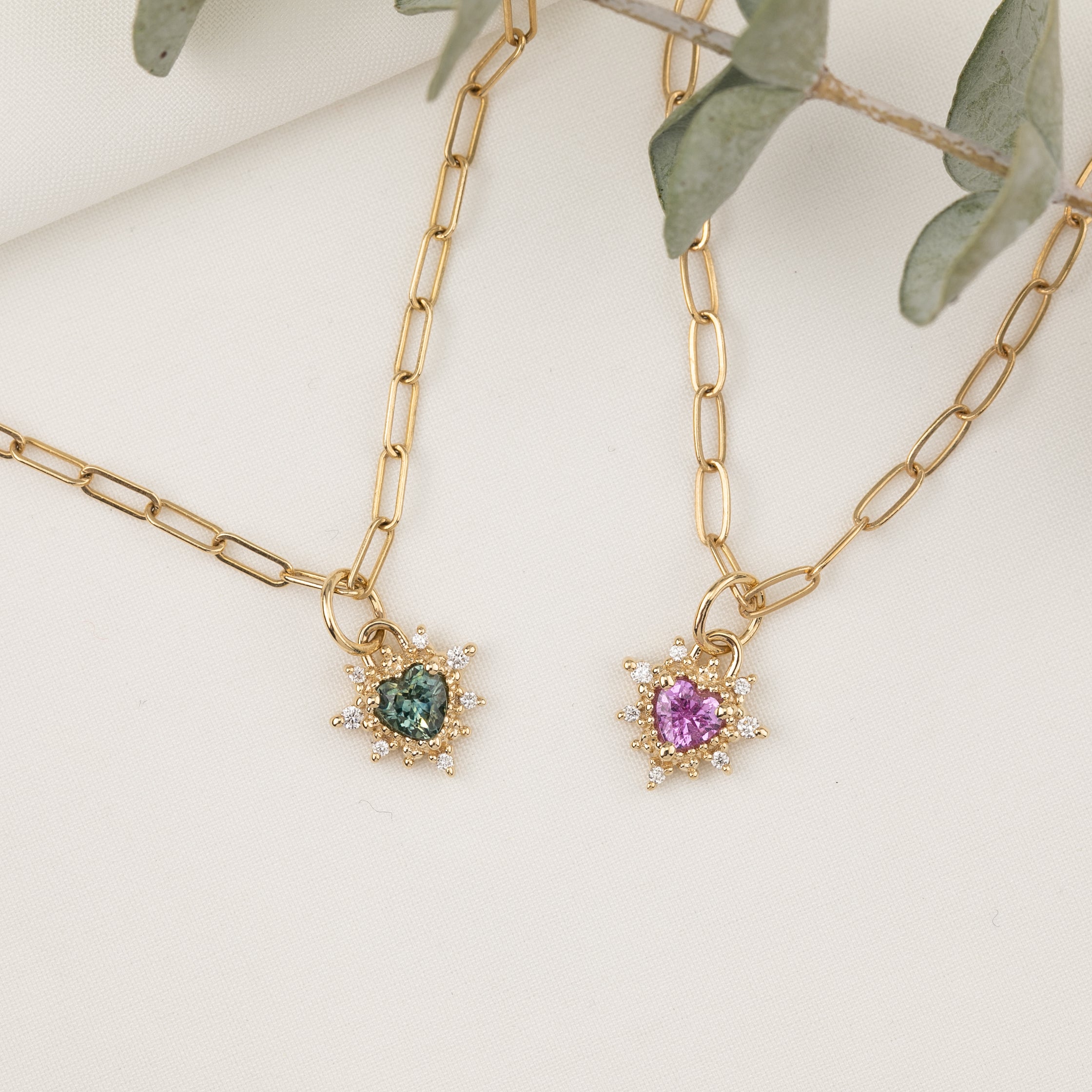 Halo Heart Sapphire Necklace (Charm Option)