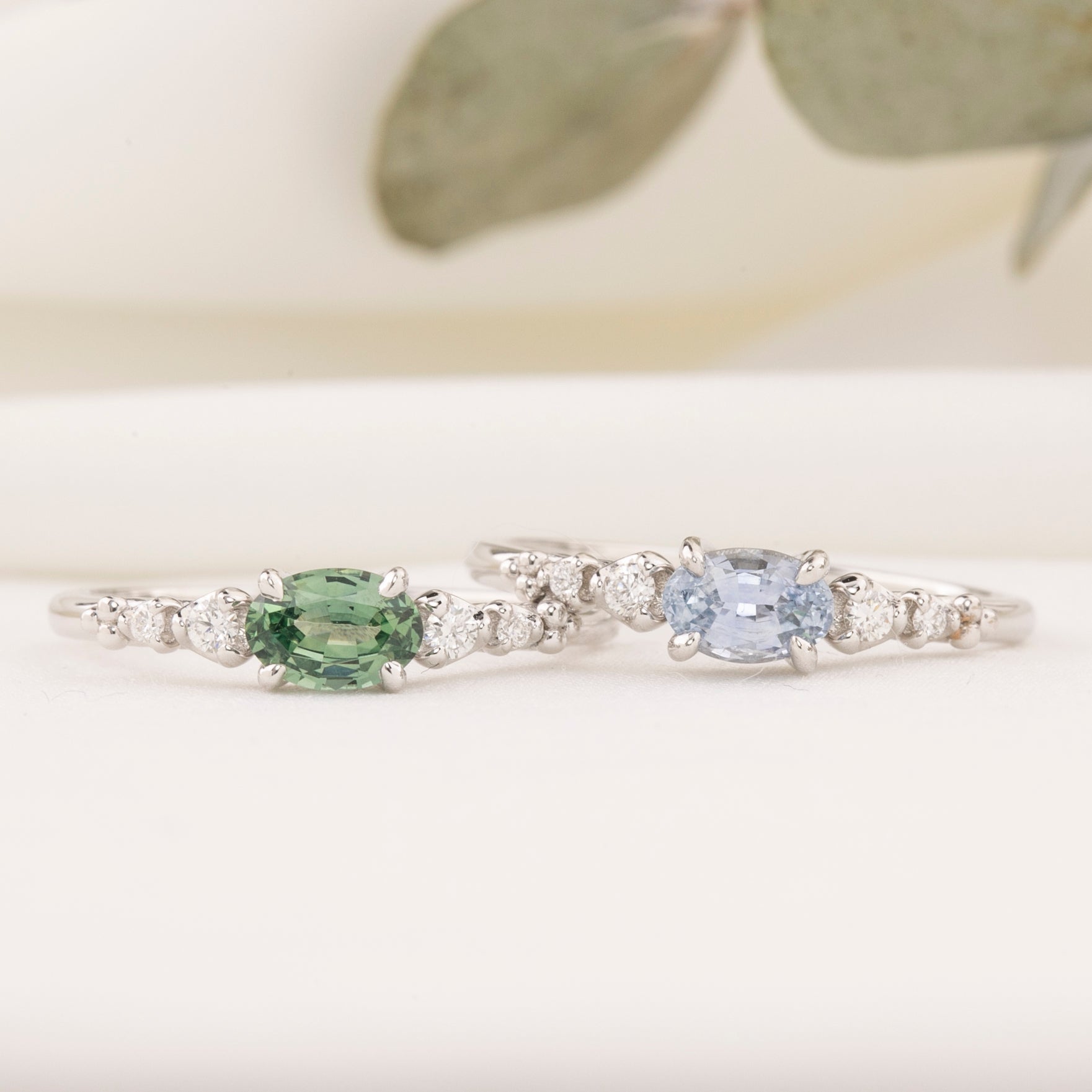 Estel Fleur Low Profile Ring, Blue and Green Montana Sapphire, oval shape gemstone