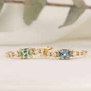 Estel Fleur Low Profile Ring, Blue Green Montana Sapphire, oval shape gemstone