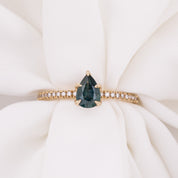 Maria Ring 0.8ct Montana Sapphire with diamond accents in recycled 14k gold, handmade and ethically sourced design