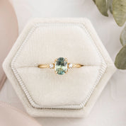 Estel Ring 1.28ct Light Parti Blue Green Oval Montana Sapphire, 14K Yellow Gold (One of a kind)