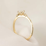 Estel ring with 0.30ct rose cut diamond, 14k yellow and white gold, low profile flower setting, size 7 in velvet box