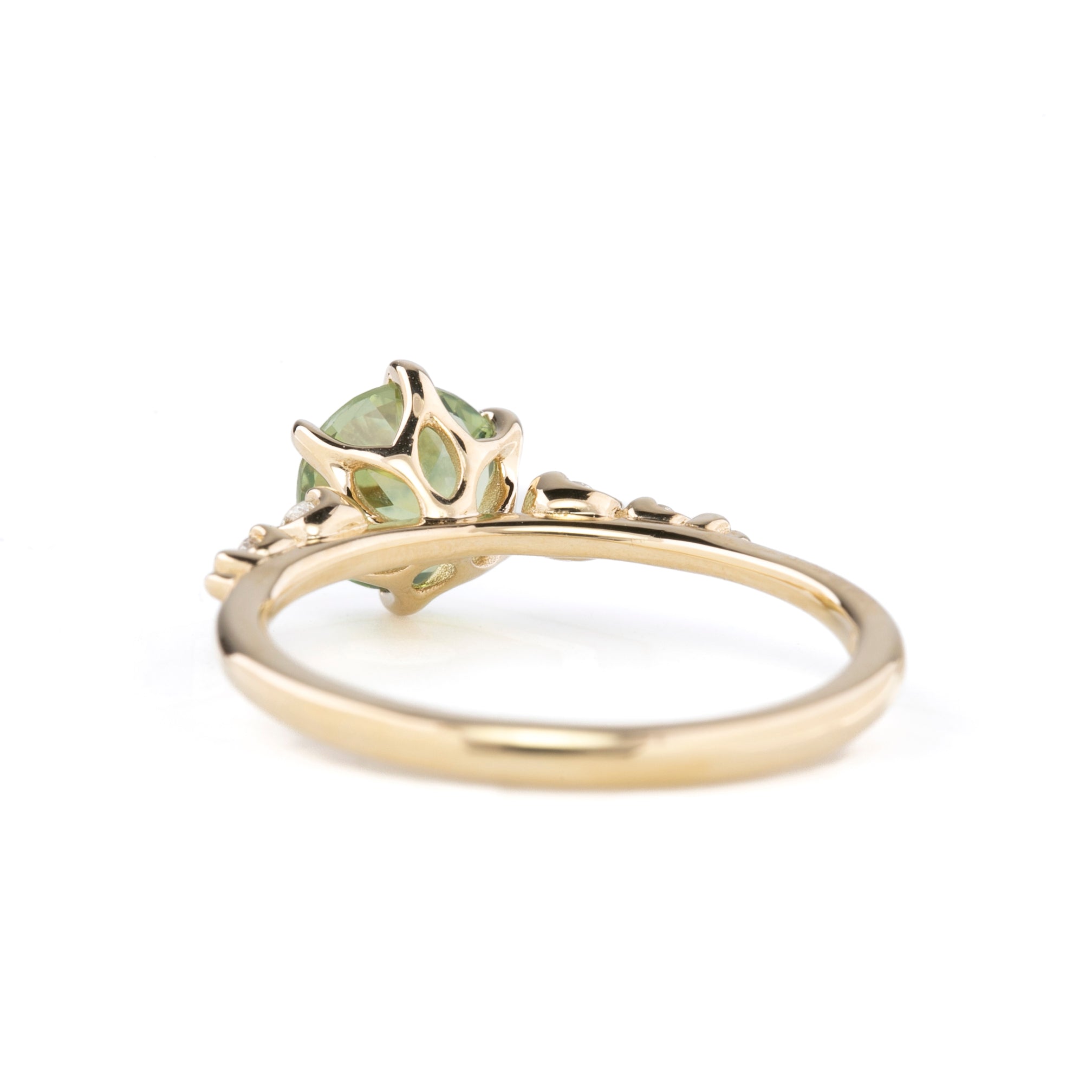 【一点物】エステルフルールリング ・1.36ct・加熱モンタナ産グリーンイエローサファイア・K14YG