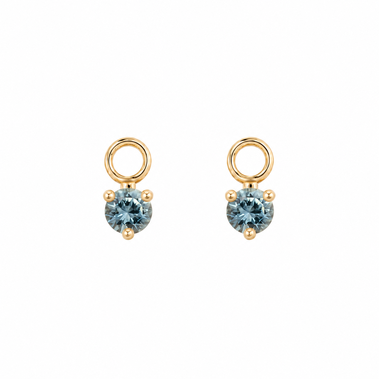 14K Gold Hoop Earring Charms, 3 Prongs Round Blue Montana Sapphire | Pair
