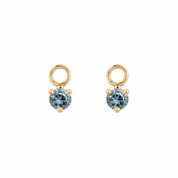 14K Gold Hoop Earring Charms, 3 Prongs Round Blue Montana Sapphire | Pair