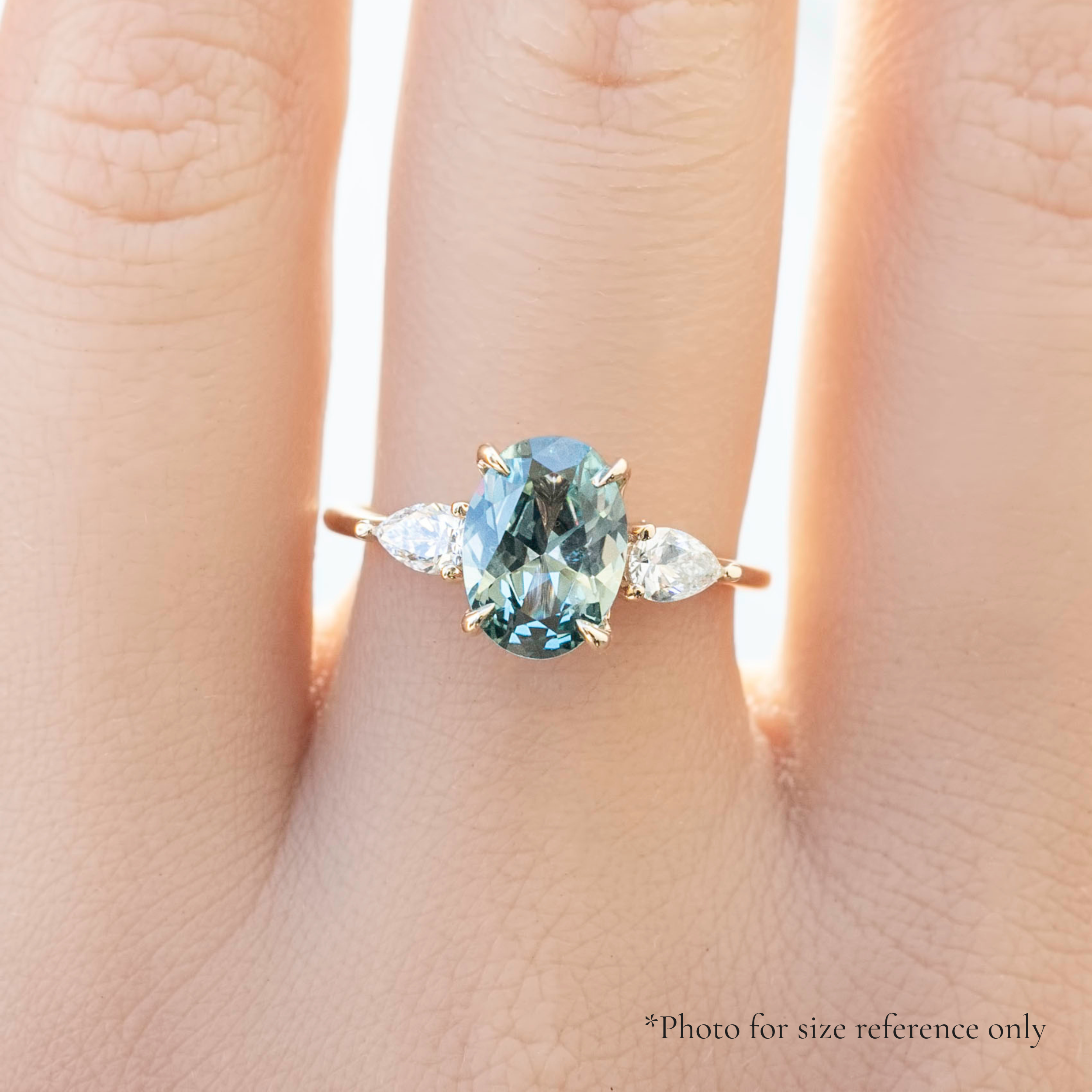 Claire Ring, 2.23ct Light Blue Green Madagascar Sapphire, oval shape gemstone