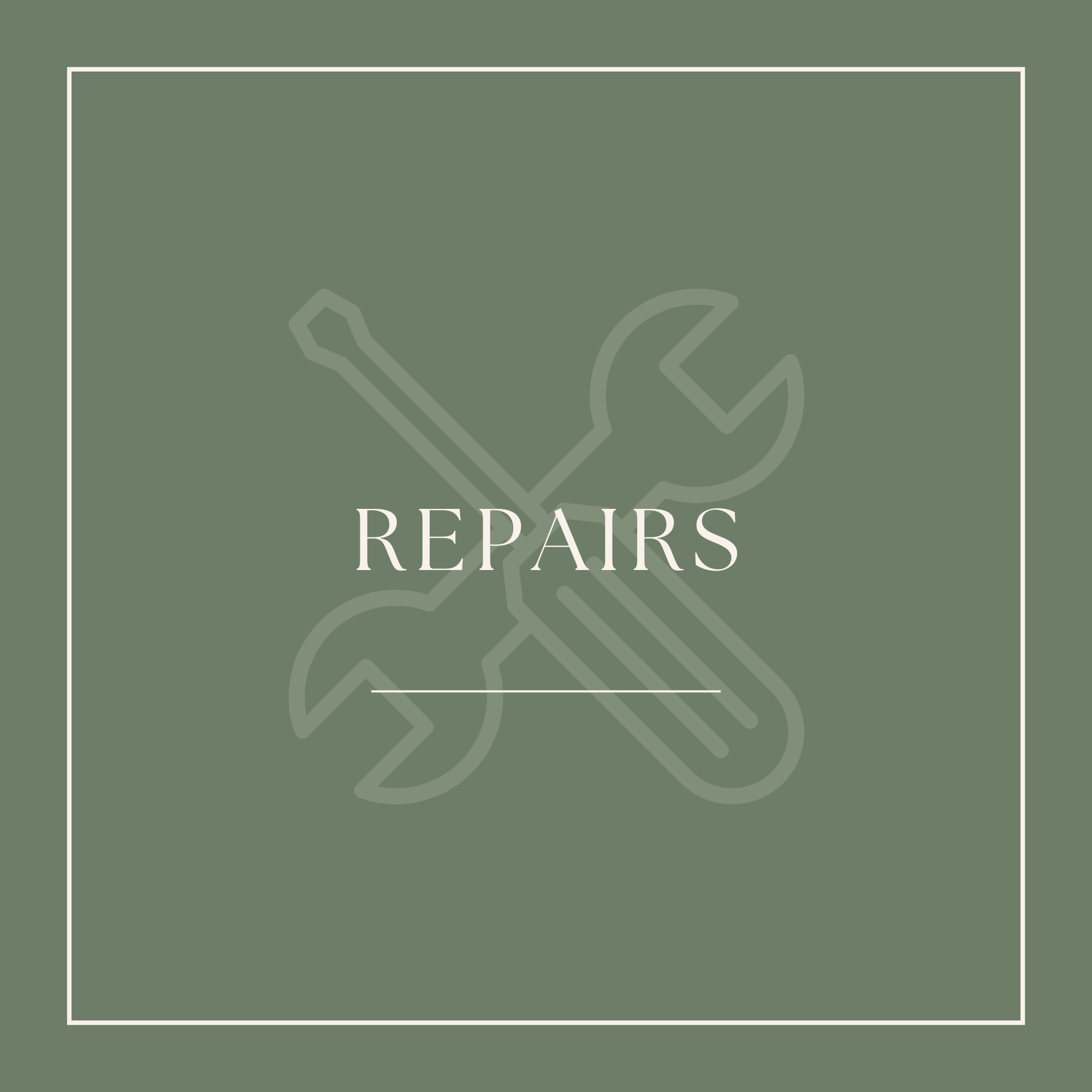 Minimalist repair icon with wrench and screwdriver crossed on green background for repair service up to $100