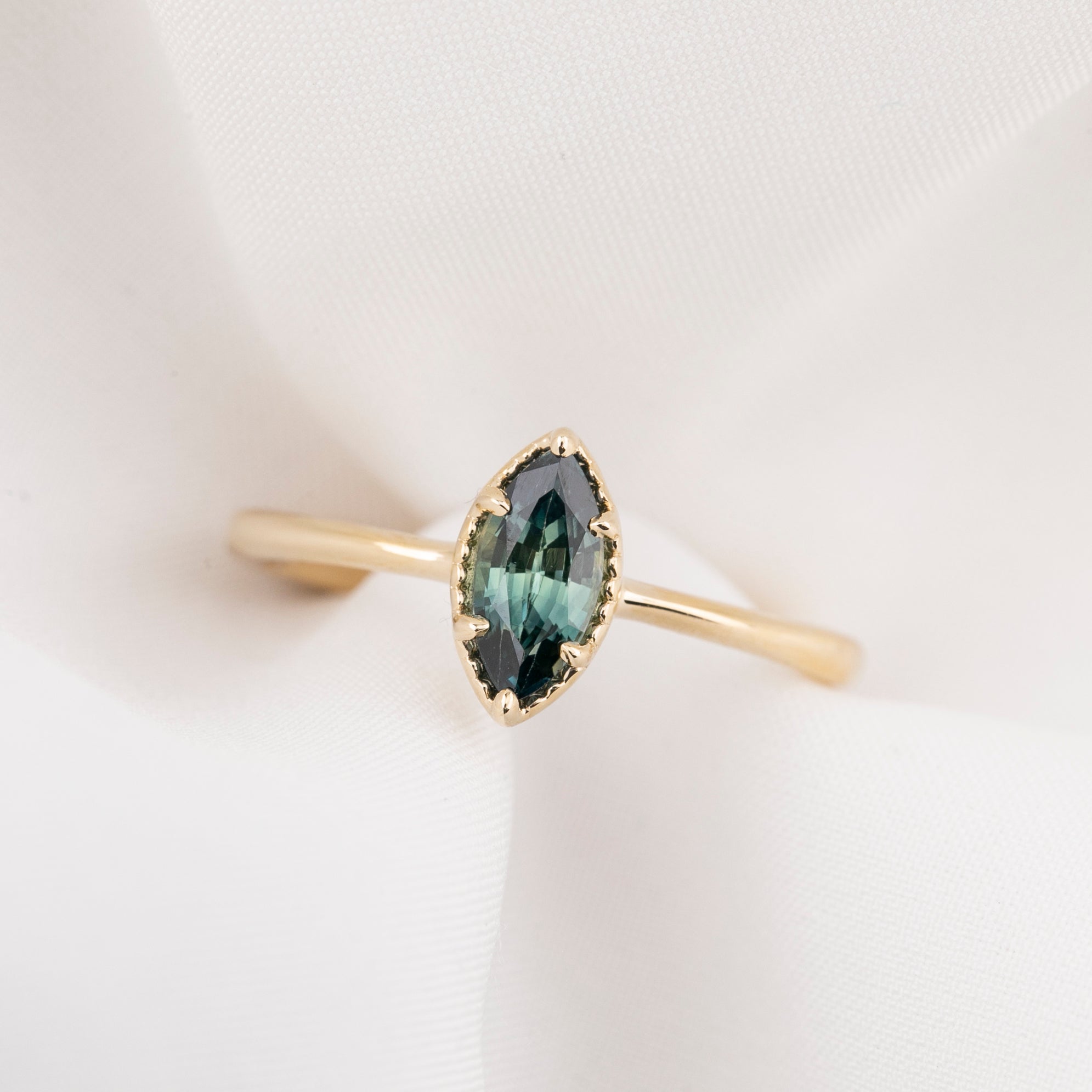 Ava Ring, 0.85ct Teal Blue Madagascar Sapphire