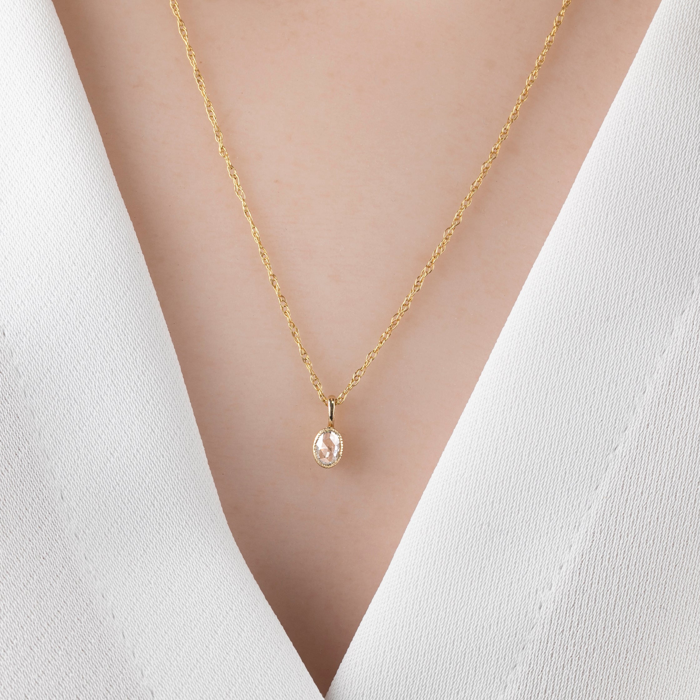 Bezel Set Charm Necklace, 0.15ct Rose-Cut Diamond (Charm Option)