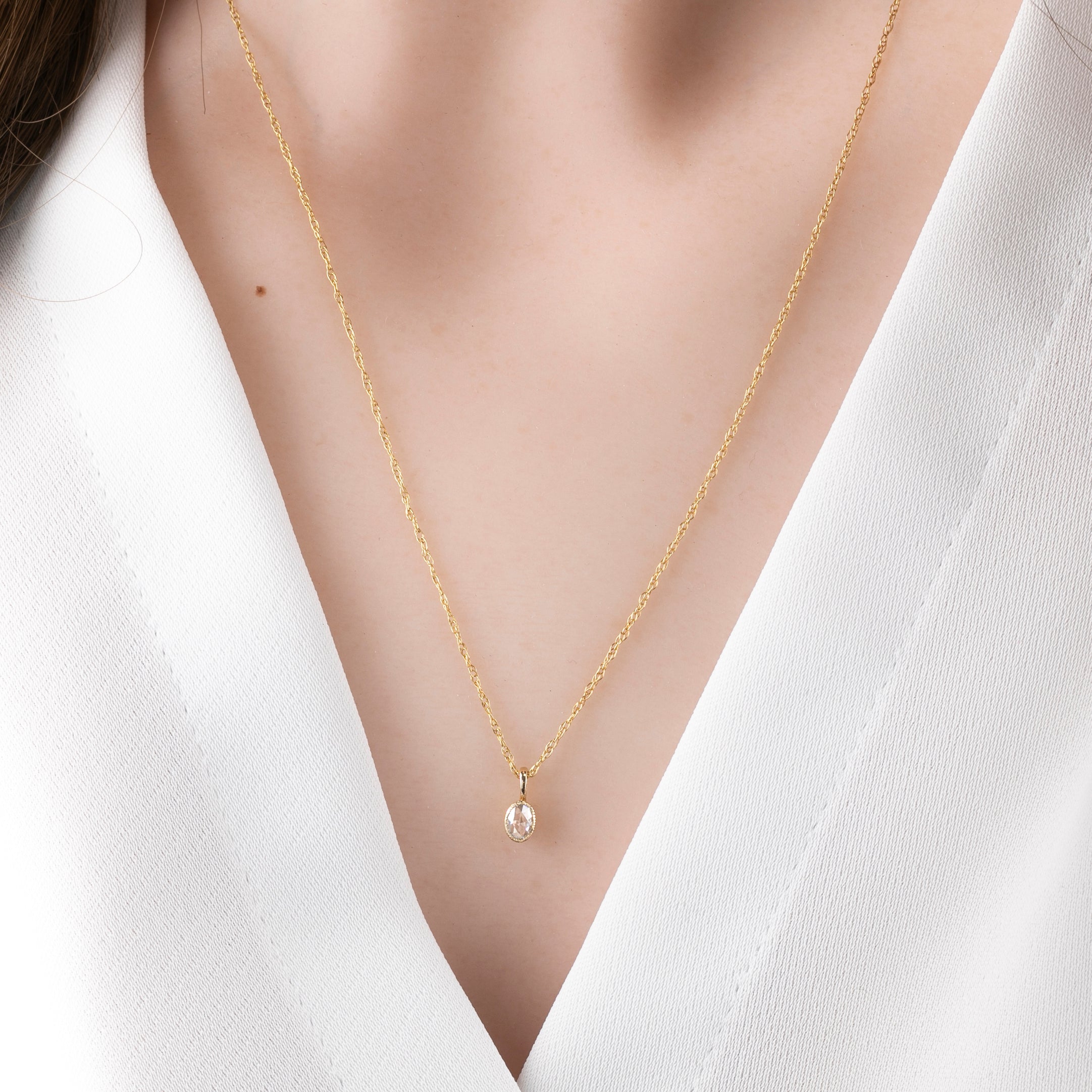 Bezel Set Charm Necklace, 0.15ct Rose-Cut Diamond (Charm Option)