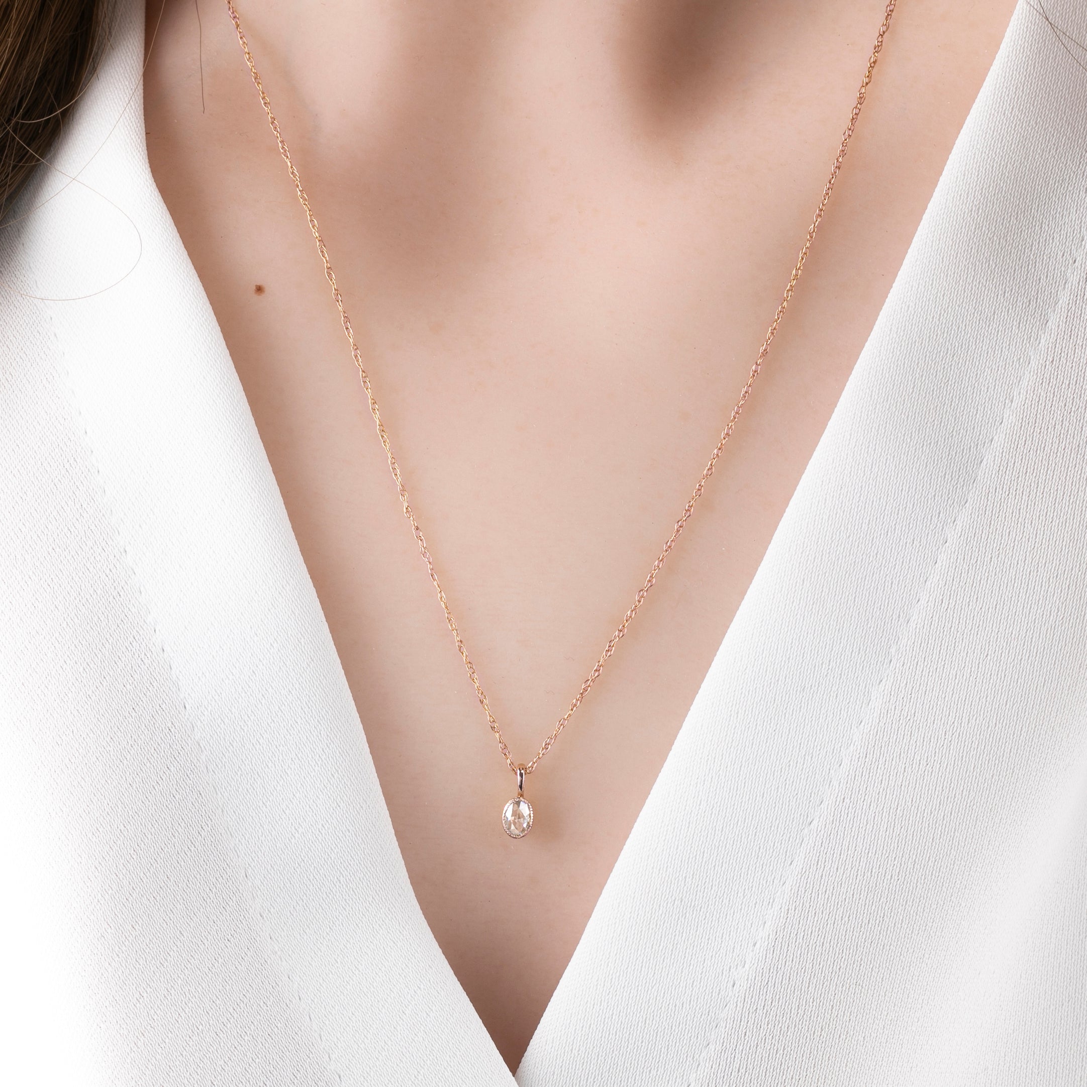 Bezel Set Charm Necklace, 0.15ct Rose-Cut Diamond (Charm Option)
