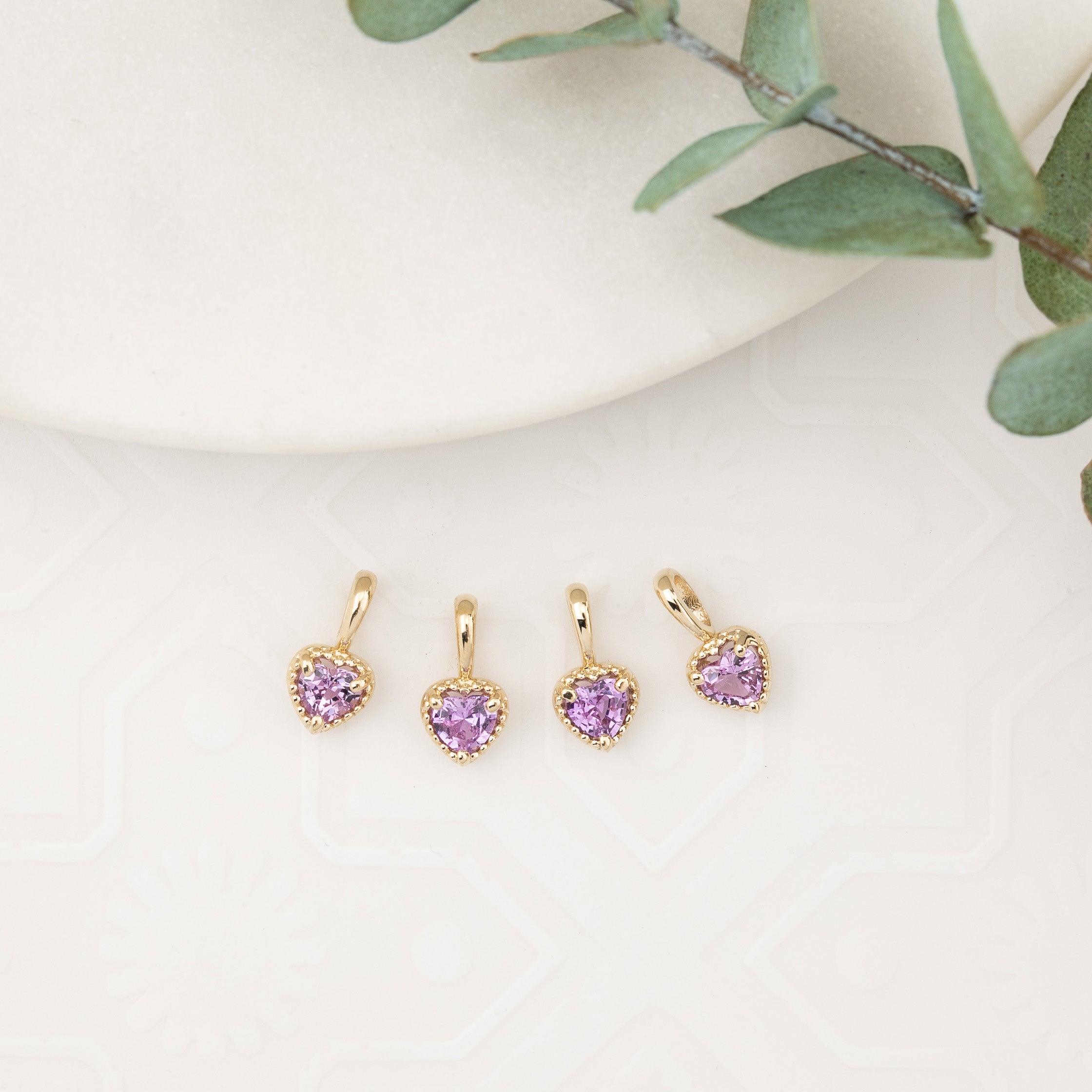 14K Gold Dahlia Heart Pink Sapphire Charm 3.5mm