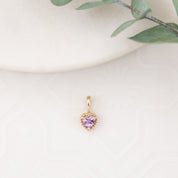 14K Gold Dahlia Heart Pink Sapphire Charm 3.5mm