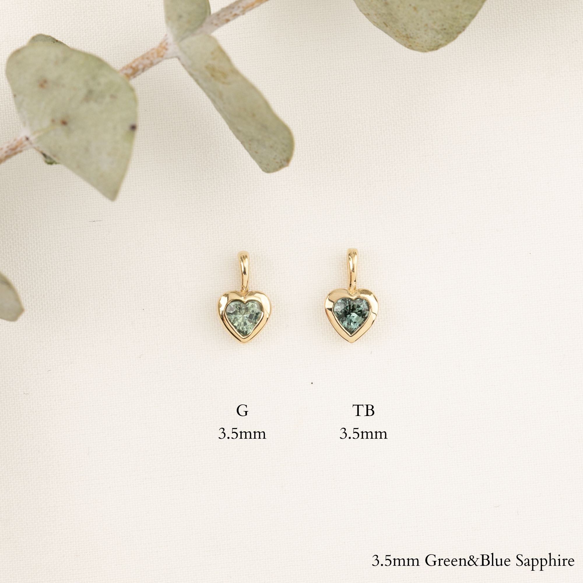 Heart Charm Necklace, Blue Green Sapphire