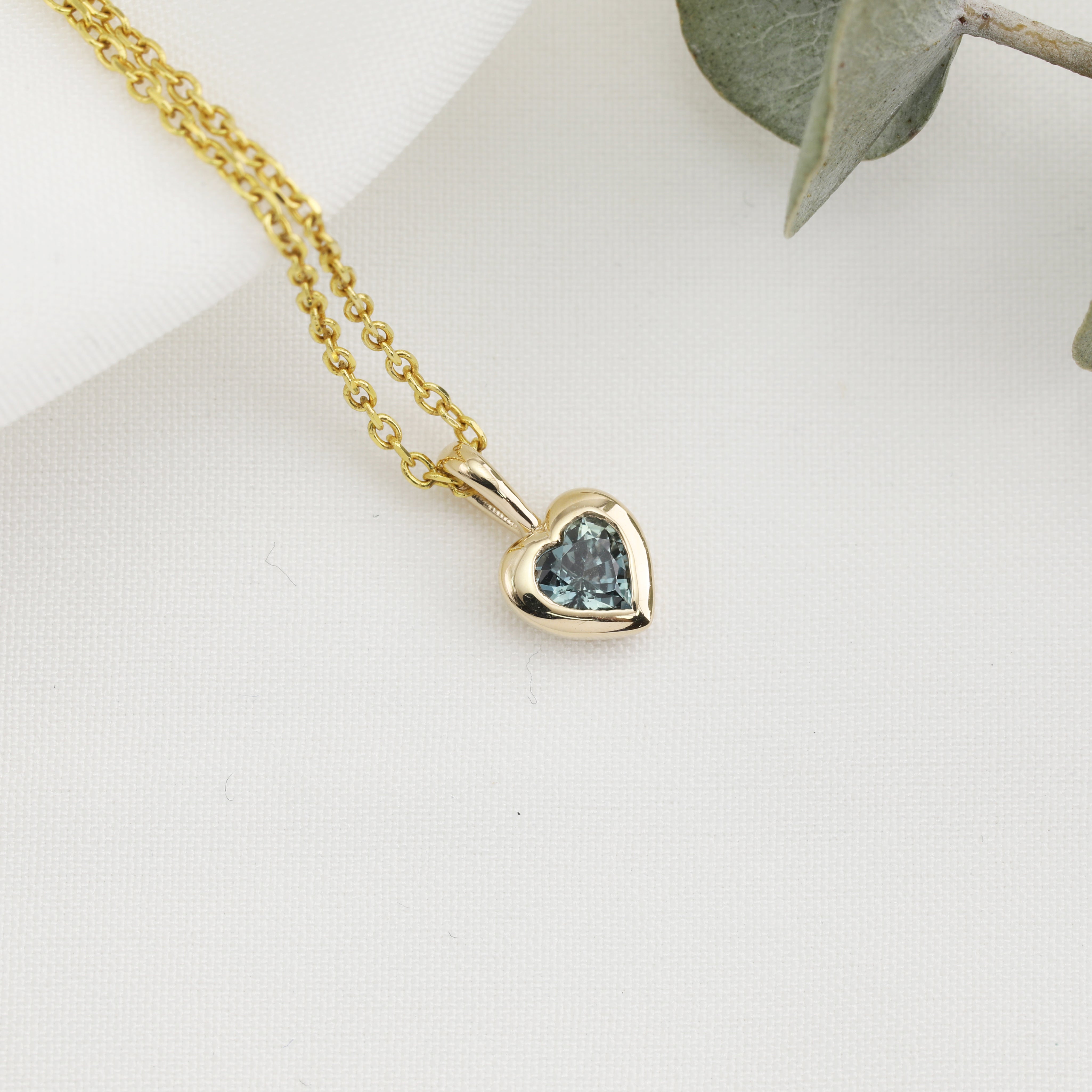 Heart Charm Necklace, Blue Green Sapphire