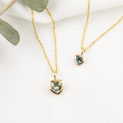 Heart Charm Necklace, Blue Green Sapphire