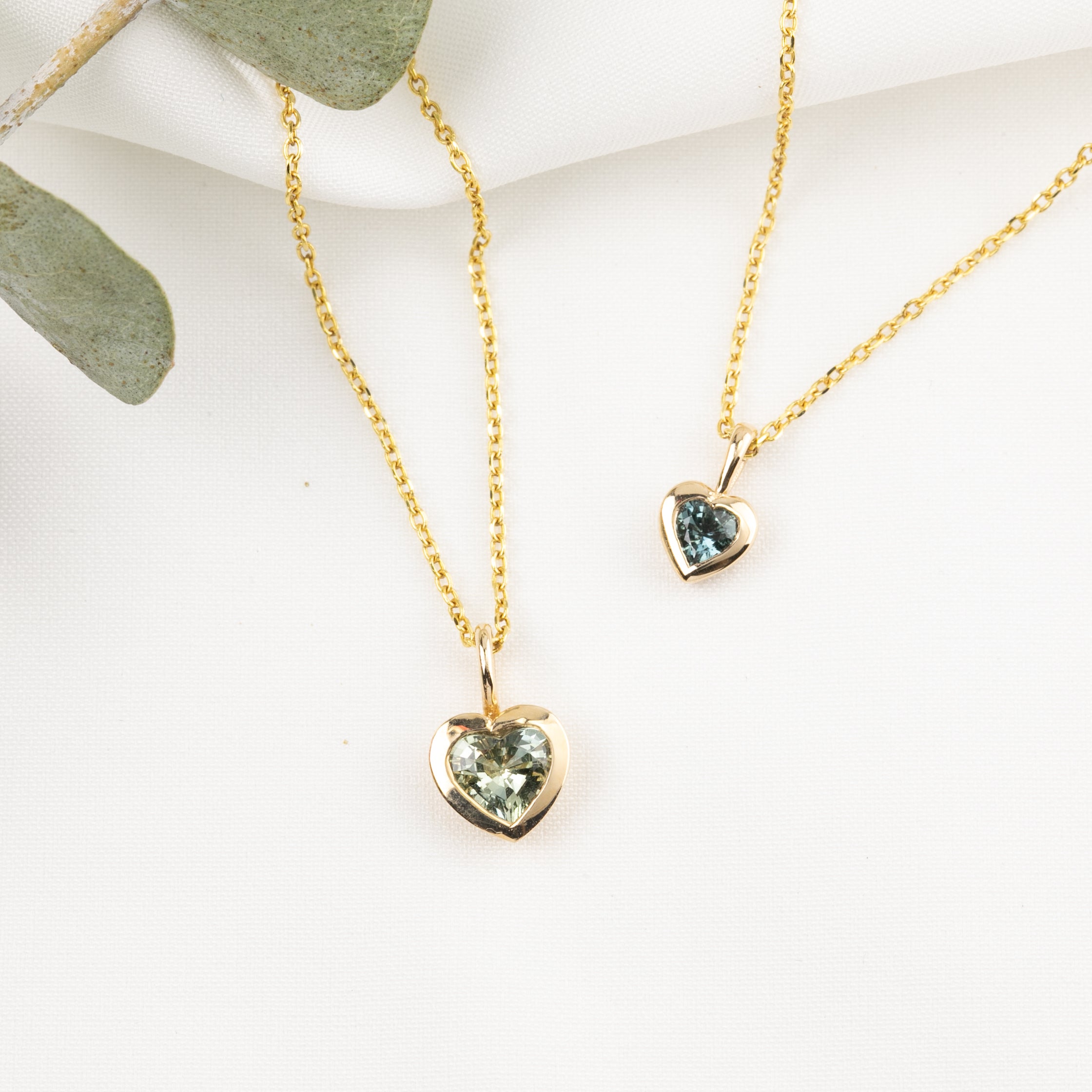 Heart Charm Necklace, Blue Green Sapphire