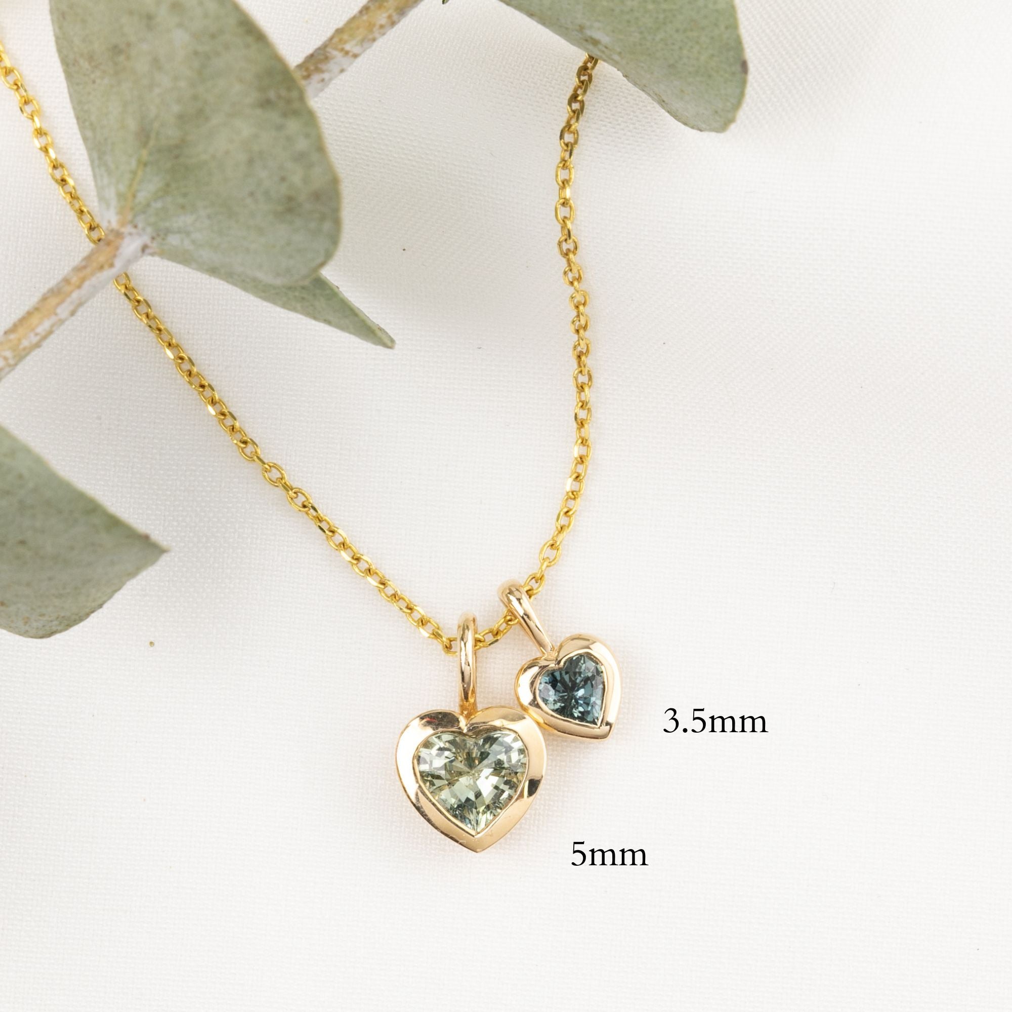 Heart Charm Necklace, Blue Green Sapphire