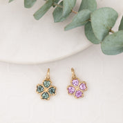 14K Gold Pink Sapphire Four Heart Clover Charm