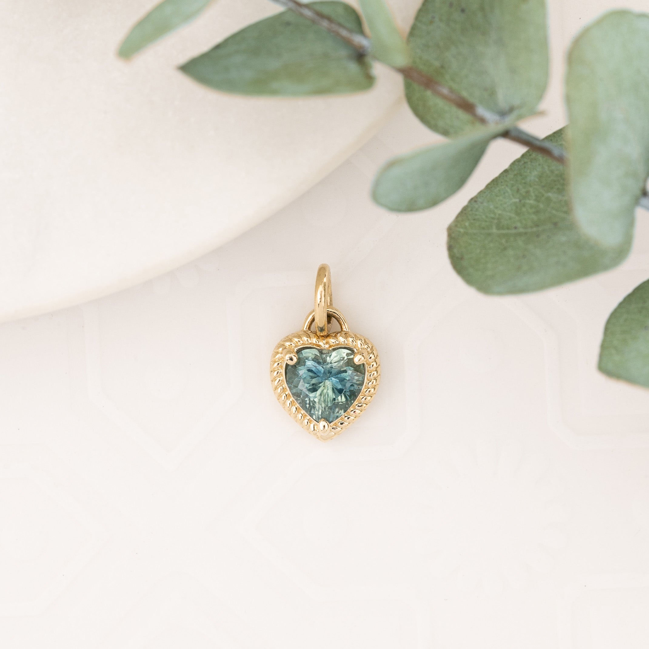 14K Gold Spira Heart-Cut Blue-Green Montana Sapphire Charm