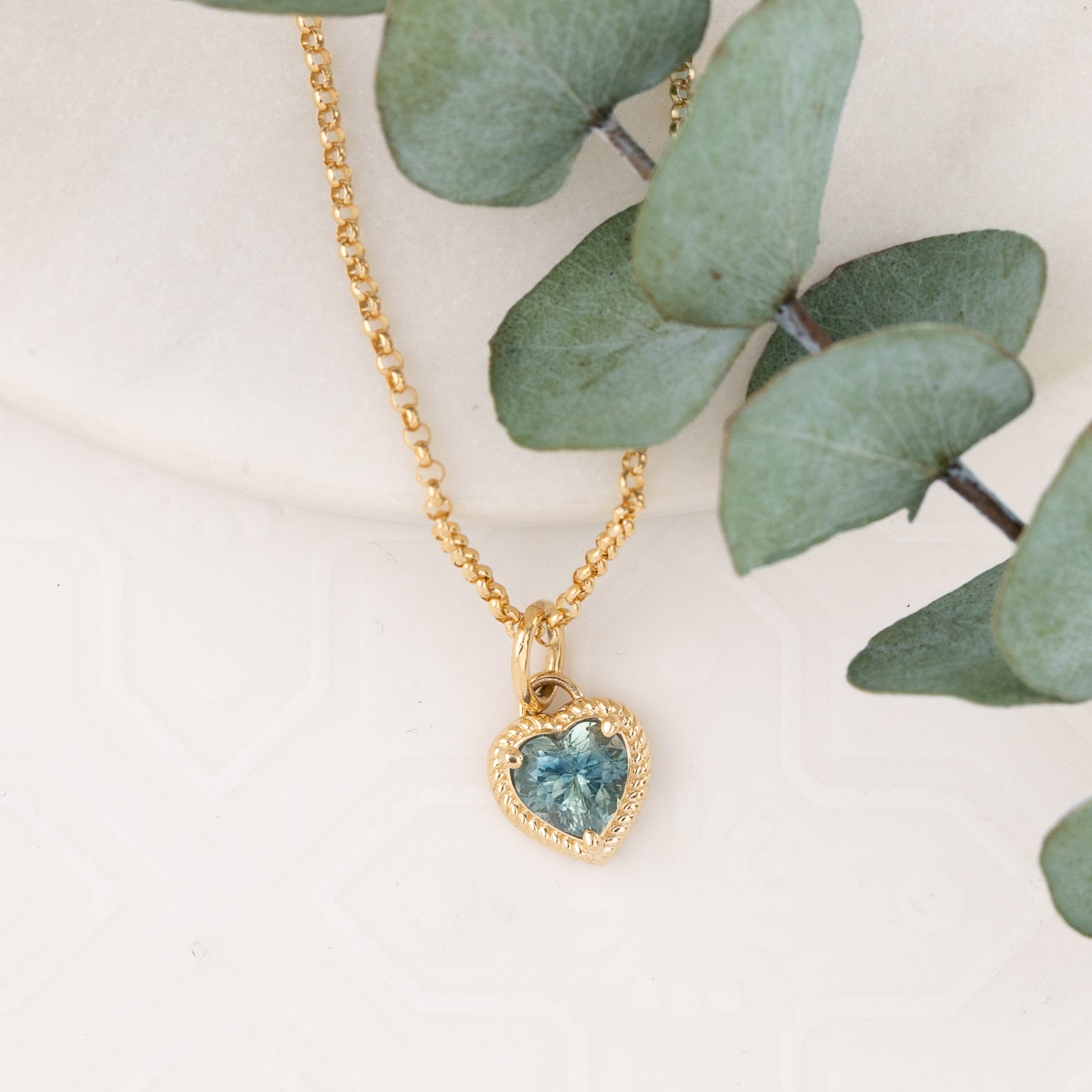 14K Gold Spira Heart-Cut Blue-Green Montana Sapphire Charm