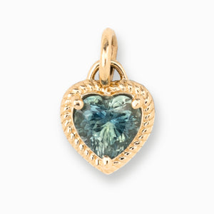 14K Gold Spira Heart-Cut Blue-Green Montana Sapphire Charm