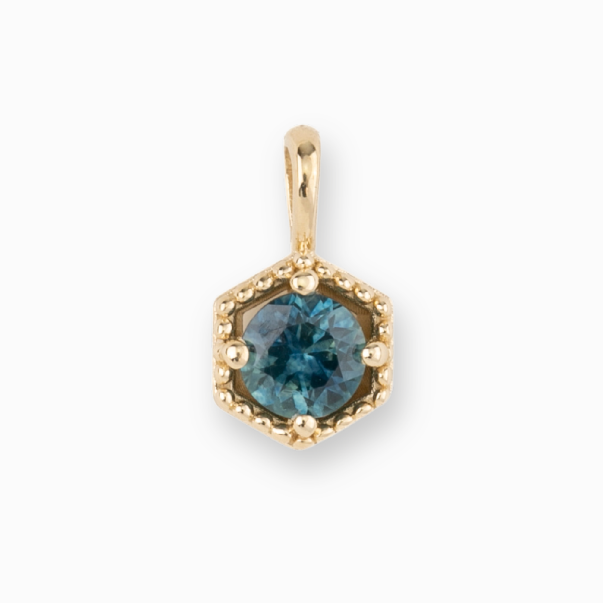 Milgrain Hexagon Montana Sapphire Charm 4mm