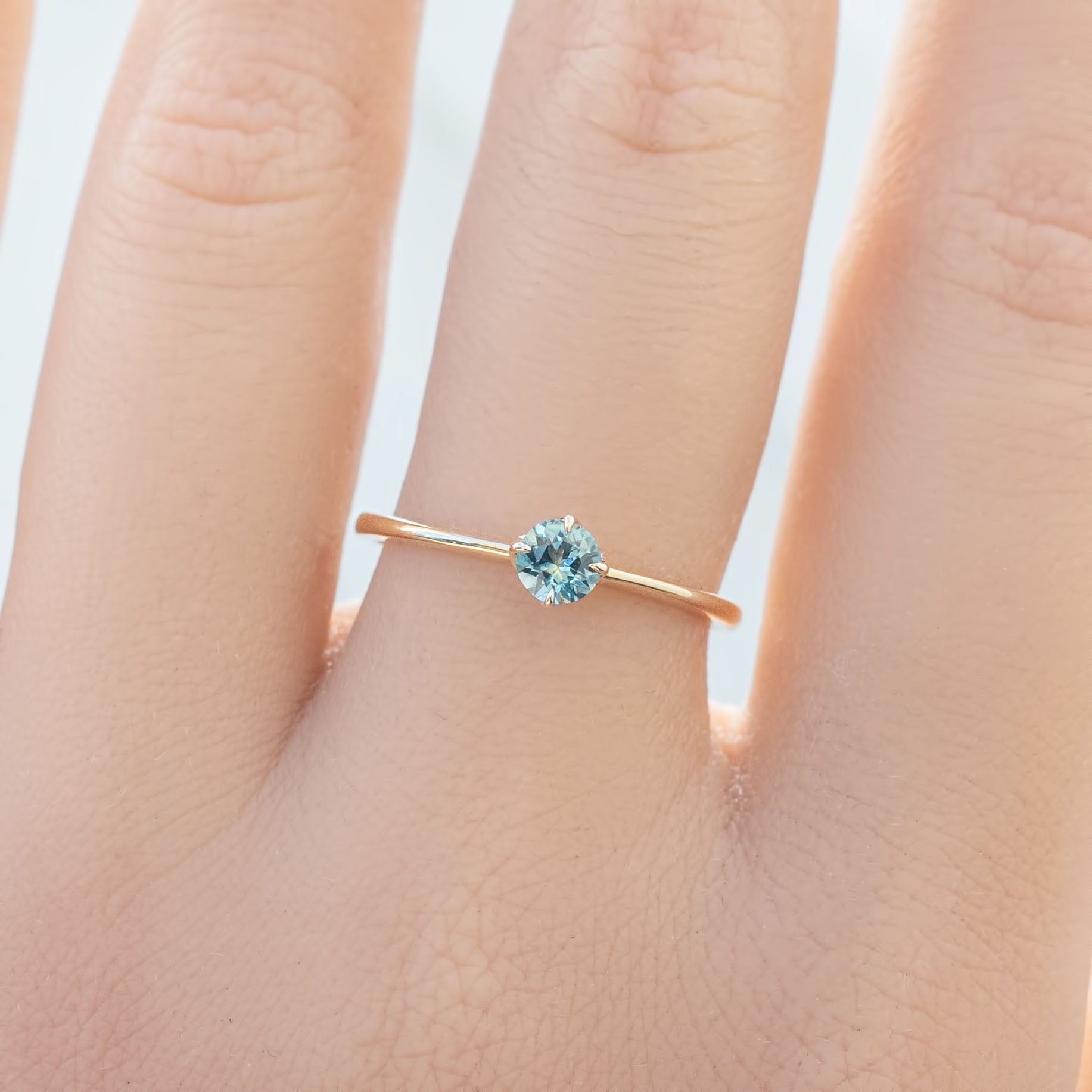 Alice Ring, 0.30ct Blue Green Montana Sapphire