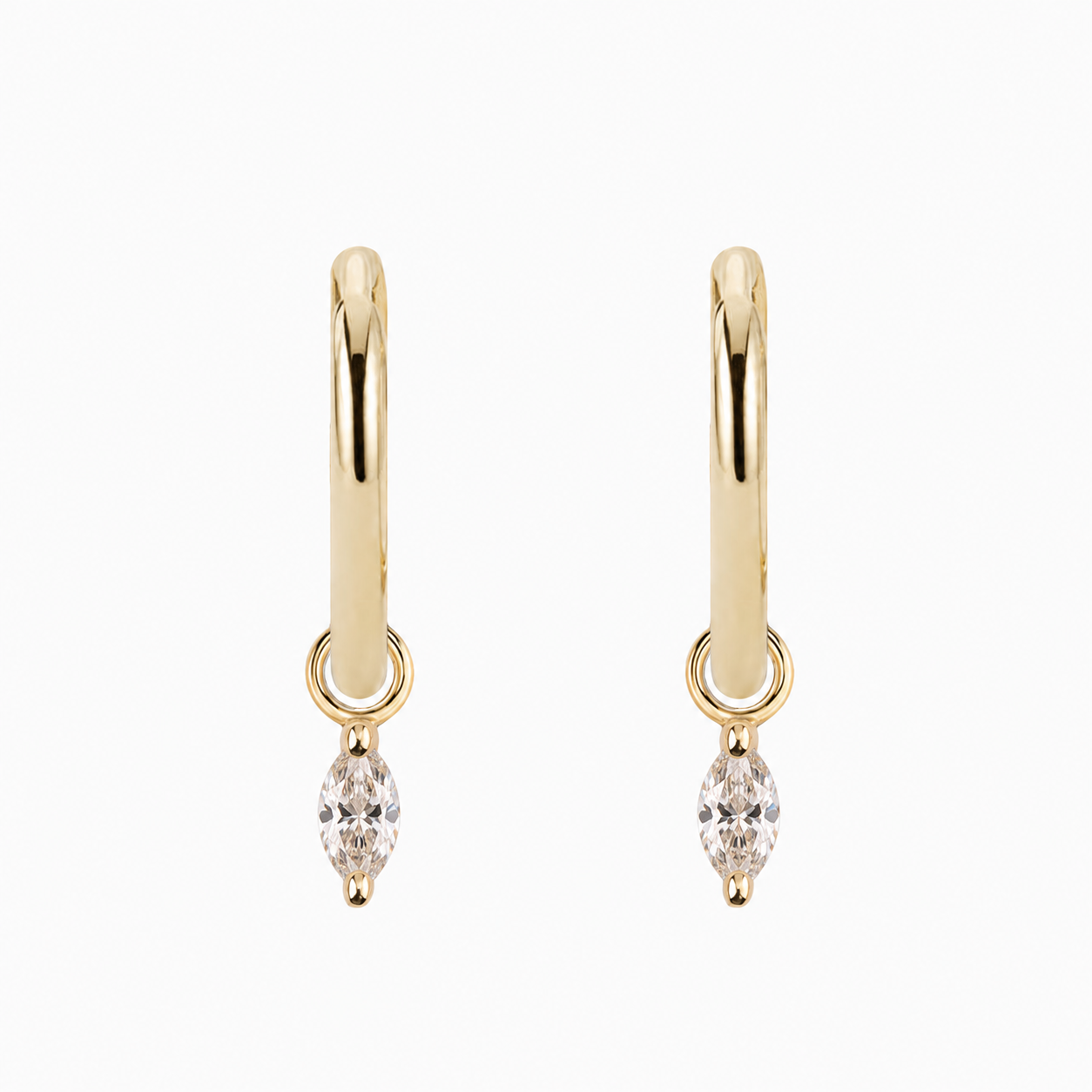 14K gold hoop earrings with marquise-cut natural diamond charms