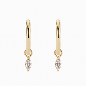 14K gold hoop earrings with marquise-cut natural diamond charms