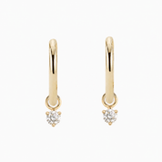 14K yellow gold hoop earrings with 3mm round diamonds in 3-prong settings