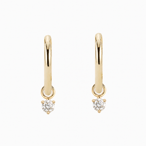 14K yellow gold hoop earrings with 3mm round diamonds in 3-prong settings