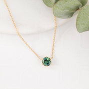 Classic 6 Prong 0.94ct Blue Green Sapphire Necklace