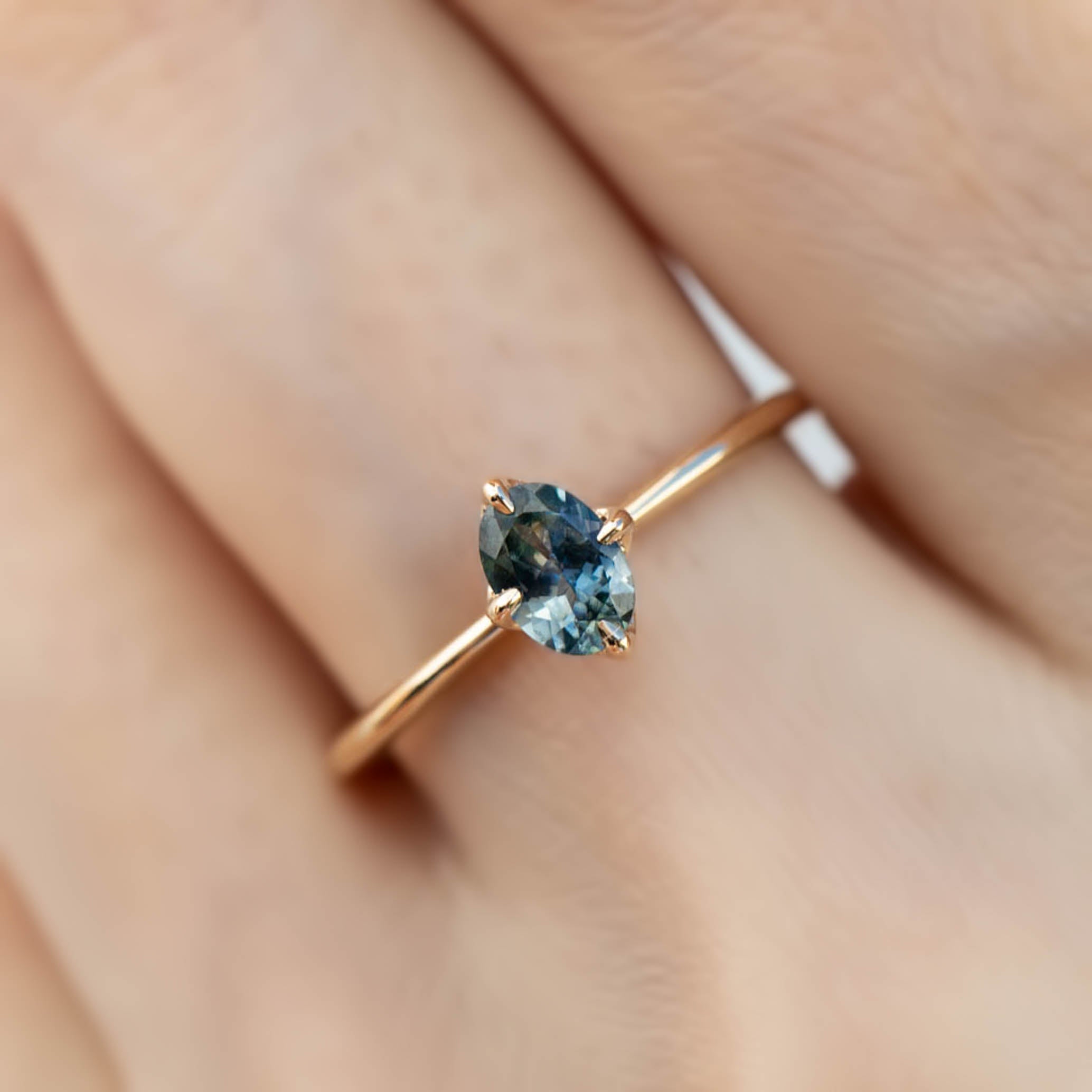 Alice Ring, 0.60ct Blue Green Sapphire