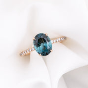 Maria Ring with 1.8ct Namibian green tourmaline, 14k rose gold, ethically sourced and one of a kind handmade design.
