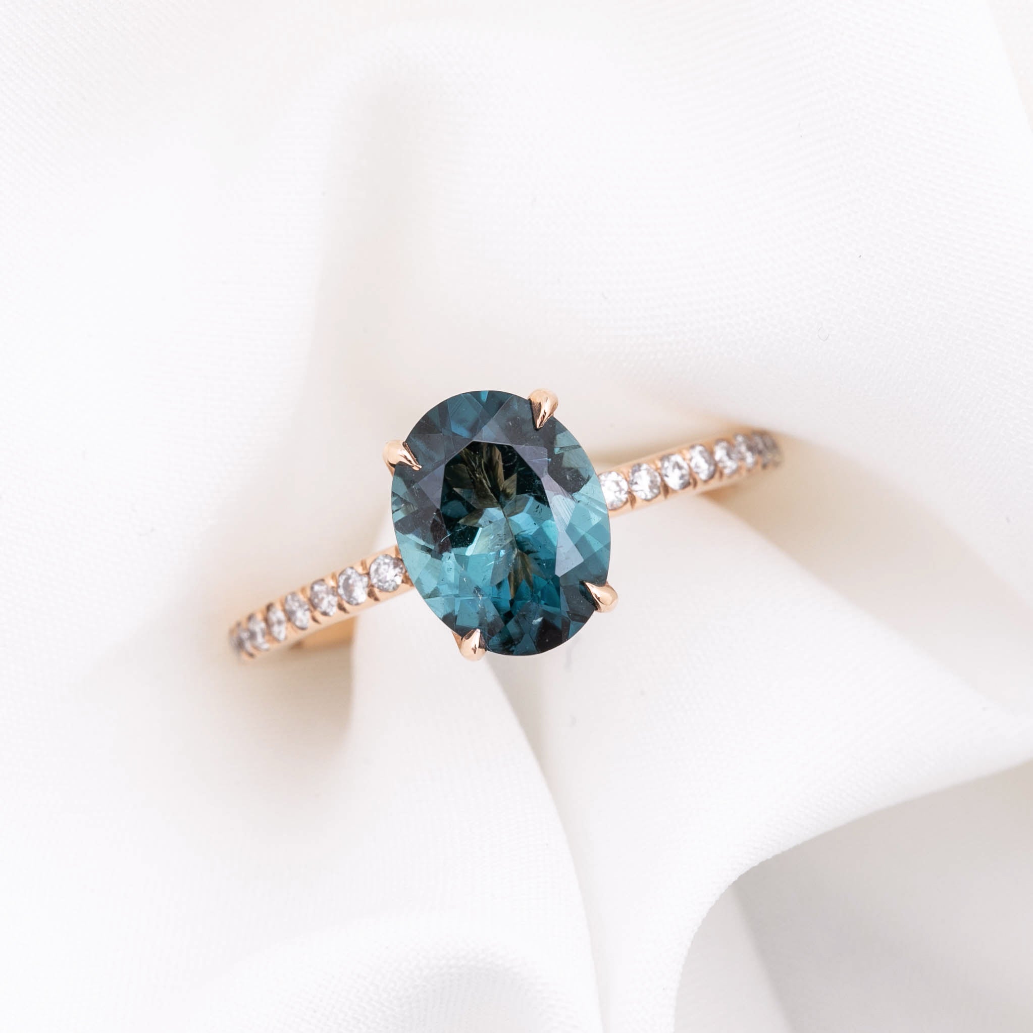 Maria Ring with 1.8ct Namibian green tourmaline, 14k rose gold, ethically sourced and one of a kind handmade design.